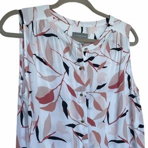 NWOT Liz Claiborne sleeveless button down blouse white black peach blush gold M